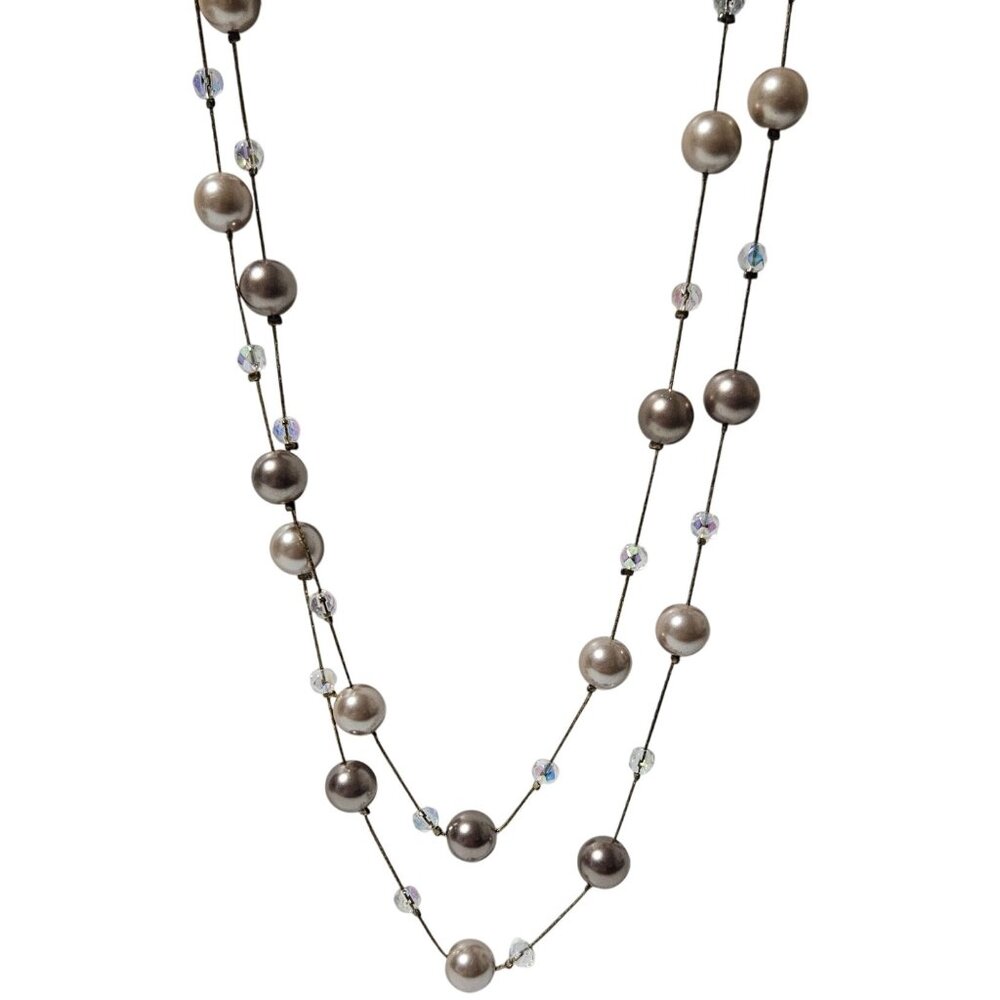 La Sophia Elegant Faux Pearl Crystal Necklace Worn Long or Double Strand Women